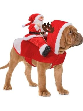 Santa Dog Costume XL Funny Riding Santa Christmas Outfit w Antlers